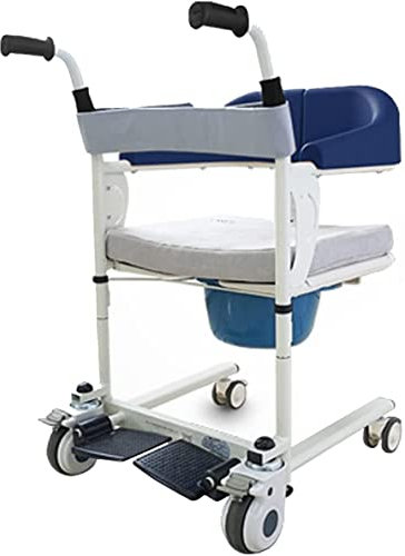 Patientenlifter, mobiler tragbarer Haushaltsrollstuhl für zu Hause, Multifunktions-Transfer, mobiler tragbarer Haushaltsrollstuhl, Transfer-Duschstuhl, Nachttisch-Toilettenstuhl mit 180° geteilter Si