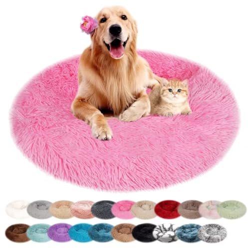 nvdsivee Hundebett Rund Katzenbett PlüSch Hundebetten Maschinenwaschbar Hundematte Hundekissen für Kleine Mittelgroße Grosse Hunde mit Rutschfestem Boden Rosa 120cm