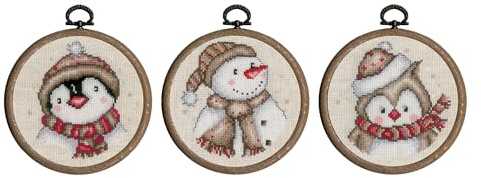 Vervaco Gezählter Kreuzstich Stickpackungen DIY Stickbilder Winter-Figuren 3er Wanddekoration Handarbeit Set für Erwachsene Zählmusterpackung ca. 10 x 10 cm Kreuzstichbilder Set Hausdeko