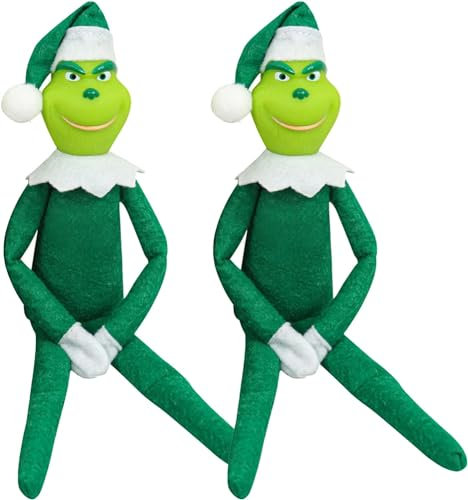 Fehodun Green PlüSchtier Elf mit Weihnachtsmütze Weihnachtself Puppe Weihnachtsdeko with Red and Green füR Haus Dekoration (2Green)