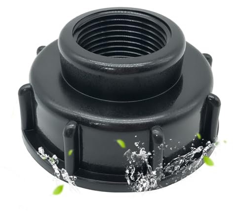 Chengshi Wassertank Zubehör DN50 2 Zoll S60X6 60mm Grobes Gewinde Zu Reduzierung IBC Adapter 1 Zoll BSP Innengewinde IBC Verbinder Für Regenwassertank Kunststoff Schwarz, 1000 Liter