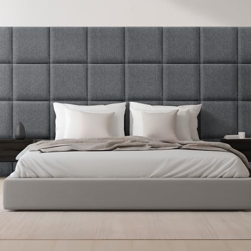 [neu.haus] Wandkissen Carpino 4er Set 30 x 30 cm Wandpolster Textil Dunkelgrau Wandpaneele gepolstert Kopfteil für Bett Polsterpaneel zum Kleben