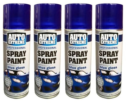 DIOXSTAR Blue Gloss Spray Paint, Gloss Finish, Fast Drying, Non-Cracking, DIY Spray Paint for Metal, Wood, Glass, Easy to Use, Long-Lasting, 400ml (4 PCS)