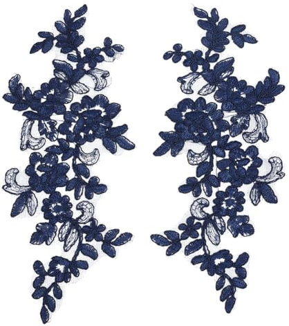 HOBBIESAY 2 Paar Blumenstickerei Spitzenapplikationen In Marineblau Polyester Blumenaufnäher Näharbeiten Dekoration Applikationen Reparaturflicken Für Hochzeitskleid Kleid Mieder Kostüm Kleidung
