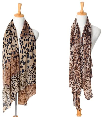 CJQRL 2 Pièces Foulard Femme Leopard Femme Écharpe à Imprimé Léopard, 160 * 70cm Femme Foulard Foulards Mousseline, Chale Femme Stylé et ÉLégant