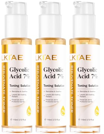 LKIAE Glycolic Acid 7% Face Toner, Brightening, Hydration, Nourishing, Soothe Skin, Reduce Fine Lines, Protect Skin Barrier, For Women and Men, 110 ml (Pack of 3)