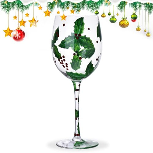 Genérico Copas De Vino Navideñas, Vasos Navideños,Árbol de Navidad Papá Noel Agujas de pino Taza de con tallo - Decoración navideña de ería, taza divertida pintada a mano para fiestas de Año Nuevo