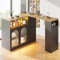 SogesHome Bartisch Um 360° drehbar Buffet Schrank Weinschrank Sideboard mit Aufbewahrungsfächern, LED Leuchtung, 4 Türen, 2 Davon mit Changhong- Glas