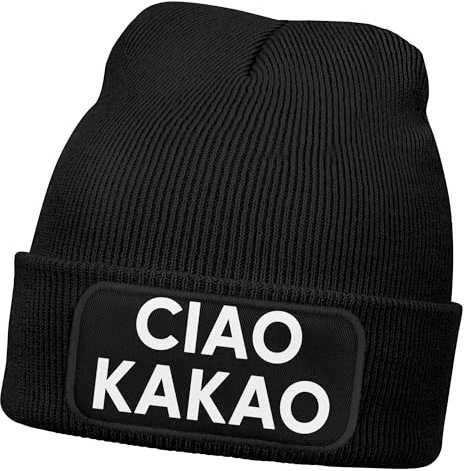 MoonWorks® Damen Beanie mit Patch Strickmütze mit Spruch Wortspiel Moin Giorno Lustig Damenmütze