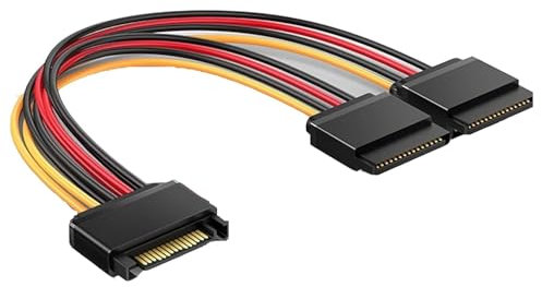 TECHZOCO Cable Adaptador Bifurcador SATA, Divisor Splitter de Alimentación SATA, Cable divisor SATA, Sata Macho a 2x Sata Hembra, Cable dual SATA para disco duro, 20 cm, Apto para DVD-ROM/HDD/SSD