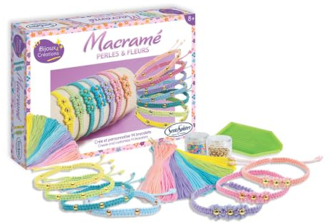 Sentosphère Makramee Perlen & Blumen - Kreativset für Kinder ab 8 Jahren - Erstellt 14 bunte Armbänder mit Makramee-Fäden und goldenen Perlen für einen einzigartigen und individuellen Look - 80003