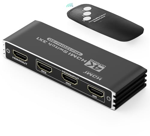 HDMI Switch 3 in 1 Out 4K@120Hz HDMI Splitter Automatisch 4K Hdmi Verteiler mit Fernbedienung, hdmi Umschalter Unterstützt 40Gbps Dol-by HDCP2.3 3D HDR für VR Fire TV Stick UHD TV PS4 Xbox DVD Blu-Ray
