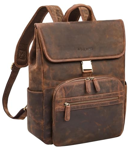 STILORD Santino Vintage Leder Rucksack Groß - Daypack Cityrucksack Echt Leder Arbeitsrucksack Bürorucksack mit Laptopfach 15.6-16 Zoll Reiserucksack Damen & Herren Farbe:Kreta - braun