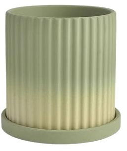 Blumentopf Gradient Greens Keramik-Blumentopf, zylindrisch mit gestreiftem Blumentopf, for Balkon, Wohnzimmer, Garten, Büro, Pflanzenbehälter (6 Größen) Übertöpfe(XL)