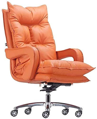 GUHPZA Gaming Stuhl Bürostuhl PC Stuhl, Basics Klassischer Büro Schreibtisch Computerstuhl - Verstellbar, Drehbar, Rindsleder - Lordosenstütze, Büromöbel (6-Orange)