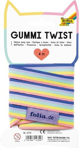 folia 33178 - Gummi-Twist, ca. 4 m, Gummiband in Regenbogenfarben, inkl. Anleitung, Hüpfgummi Spiel für Kinder ab 3 Jahren