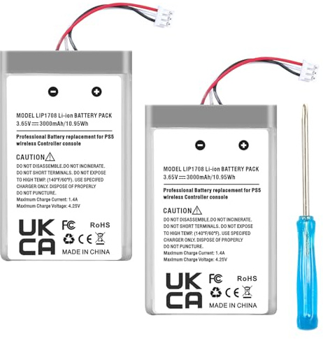 FLSTOR LIP1708 Ersatzakku kompatibel mit PS5 DualSense Controller CFI-ZCT1W ZCT1G ZCT2W ZCT2G, 3000mAh 3.65V Lithium-Ionen Akku für PlayStation 5 Wireless Controller, mit Öffnungswerkzeug