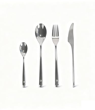 LIN&Studio Meow Meow 4-Piece Stainless Steel Cutlery Set, Kitchen Knife & Fork Set with Unique Cat Paw Print， Elegant Etiquette Spork, Camping Picnic BBQ Accessories, Dishwasher Safe Gift Idea
