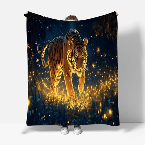 Tiger Kuscheldecke Erwachsene Tier Flanelldecke Decke 150x200cm Flauschig Weiche Herbst Sofadecke Warmer Fleecedecke Winter Dekodecke Tagesdecke für Couch Bett R68