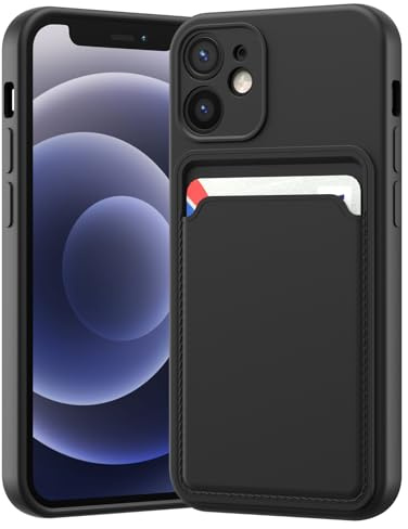LVVFEI Custodia per iPhone 12 Mini 5,4 Pollic con Portacarte, Custodia in Silicone TPU Antiurto Integrata, Cover con Fessura per Carte di Credito Design Finitura Opaca, Nero