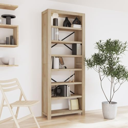 Owoxanthellate Bücherregal 7 Böden Akazie 80x30x200 cm, Standregal mit gebürsteter Oberfläche, robuster Raumteiler für Büro Wohnzimmer Schlafzimmer