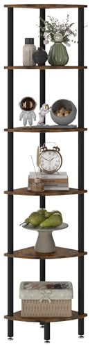 IBUYKE 6 Tier Corner Shelf Stand,Industrial Corner Display Rack,Corner Bookshelf for Living Room, Bedroom, Kitchen, Home Office, Brown WBC011H