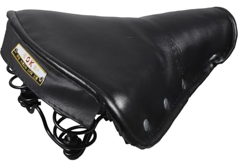 Veemoon Retro Leather Bike Saddle Vintage Black Leather Saddle Comfortable Shock Protection Seat Cushion Steel Frame Design Suitable for Tricycles and Vintage Bikes Random Style