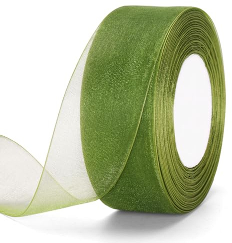 jijAcraft 4cm Organzaband Salbeigrün: 45m Transparent Geschenkband Hochzeit | Tüll Schleifenband & Dekoband Rolle für Ostern, Tischdeko, Floristik, DIY, Geschenke & Frühlingsdeko