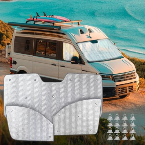 MJS Juego de cubiertas térmicas interiores para parabrisas y ventanas compatibles con MAN TGE Volkswagen VW Crafter 2017-2026 (3 piezas) Protección solar para cabina de autocaravana, aislamiento