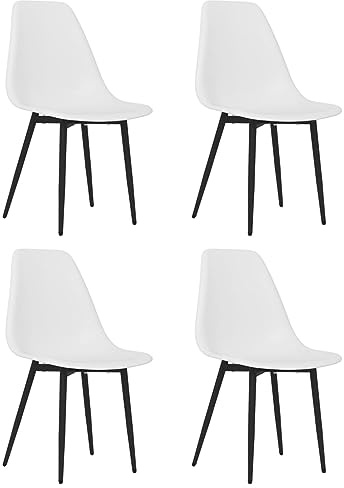 HETFTJN Lot de 4 Chaises de Salle à Manger Blanches - Chaise Cuisine Design Minimaliste en Polypropylène avec Pieds en Métal Noir - Fauteuil de Salon Ergonomique et Moderne, 46x52x84 cm