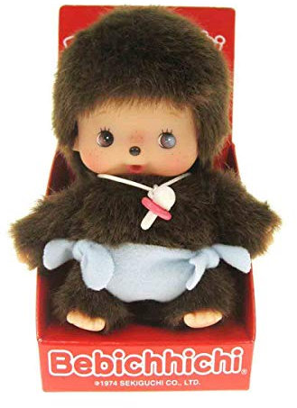 Sekiguchi 235370 - Original Bebichhichi Junge, Plüschfigur mit blauer Windel, ca. 15 cm großes Kuscheltier aus braunem Plüsch