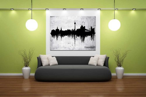 PrimeStick meinKlangbild ® Exklusiver Kunstdruck Design auf Canvas Keilrahmenleinwand Skyline Stadt Düsseldorf steinoptik grau schwarz 120 x 80 cm
