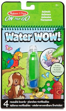 Melissa & Doug Water Wow, Bloc de actividades de colorear con agua sin ensuciar reutilizable, Animales, Juego creativo, Pintura con agua, Regalo adecuado para niños y niñas, 3+ Años - Certificados FSC