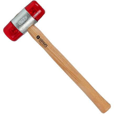 Dönges Rückschlagfreier Schonhammer mit lackiertem Eschenstiel | Ø 50 mm | 941 g leicht | Austauschbare Köpfe in Rot | Made in Germany | Kunststoffhammer, Gummihammer, Multifunktionshammer