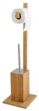 MSV 140632 WC Garnitur aus Bambus Toilettenpapierhalter aus Holz mit separatem Kunststoffbehälter