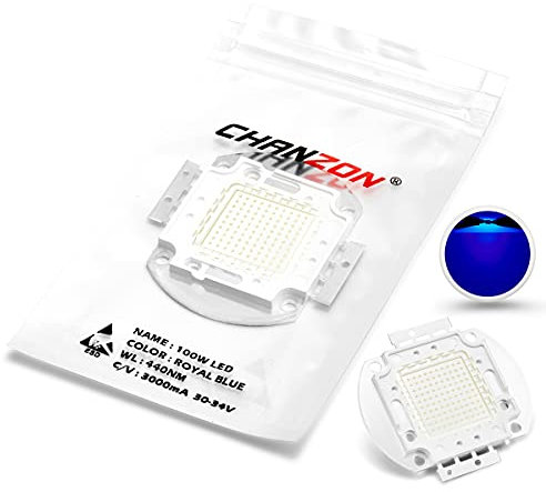 CHANZON High Power Led Chip 100W Royal Blue Plant Grow Light (440nm - 450nm / 3000mA / DC 30V - 34V / 100 Watt) SMD COB Emitter Diode Components 100 W Bead for DIY Hydroponic Aquarium Growing Lamps
