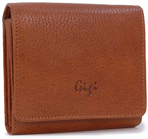 Gigi - Damen Leder Geldbörse - Geldbeutel/Portemonnaie Mittelgroß - 2 Kartenfächer und Münzfach - Geschenkbox - Giovanna 4285 - Braun/Hellbraun