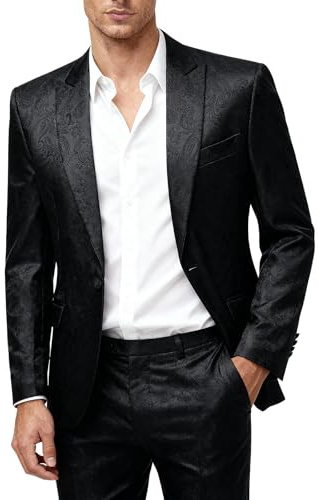 Cloudstyle Mens 2 Piece Paisley Dress Suit One Button Party Wedding Blazer Pants Sets Black