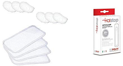 Polti Vaporetto Cloths and Sockettes for Smart, Go and Handy Steam Cleaners & PAEU0094 Kalstop Anti-Scale Phials, White