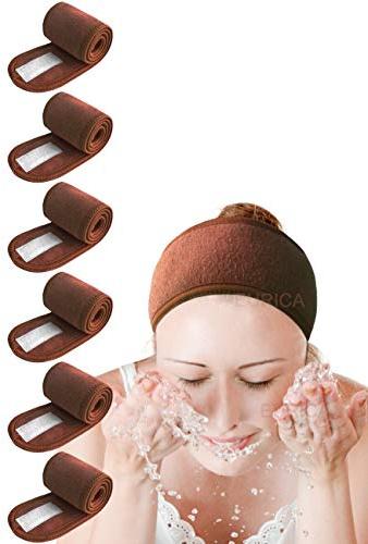 EUICAE Spa Stirnband Haarwickel Schwitzband Kopfband Wrap Haar Tuch Wrap Anti-Rutsch Stretchable Waschbare Make-up Stirnband für Gesichtsbehandlung Sport Salon Passt alle 6 Stück Braun…
