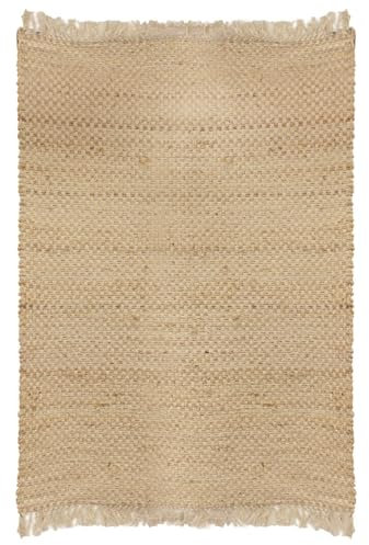 Home Deco Factory TX9026 Teppich aus Sackleinen, mit Fransen, Deko-Textilie, für Innenbereich, 120 x 170 cm, Textil: Baumwolle, Braun, 1 x 120 x 170 cm