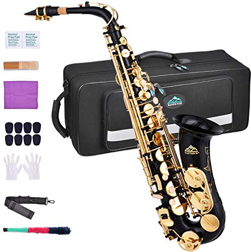 EASTROCK Altsaxophon, Alto Saxophone mit Hartschalenkoffer, Mundstückpolster, Riemen, weiße Handschuhe.Geeignet für Anfänger, Erwachsene, Profi-Künstler (Black/Golden)