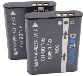 2 x Dot.Foto DB-110 Premium 3.6v / 1270mAh Akku für Ricoh GR III, GR IIIx, WG-6, WG-8, G900, G900 II, G900SE, G900SE II, Theta X