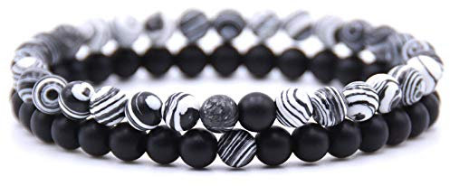 Generic Stein Armband,7 Chakra Vintage Natur Weiß Schwarz Onyx Stein Perlen Kit Yoga Balance Armreif Charm Schmuck Männer Frauen Freund