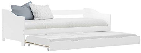 Tidyard Ausziehbett 90x200 cm Gästebett Tagesbett Ausziehbar Einzelbett Funktionsbett Jugendbett Kinderbett Stapelbett Sofabett Schlafsofa Holzbett Bettgestell mit 2 Lattenroste, Weiß