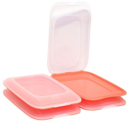 Engelland - 4 x Stapelbare Aufschnitt-Boxen mit Deckel, Farbe: Lachs, Wurst-Behälter, Frischhalte-Dose, BPA-frei, wiederverwendbar, 25 x 17 x 3,3 cm
