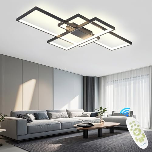 ANZHUANG Deckenlampe LED Deckenleuchte Wohnzimmer, deckenlampe mit Fernbedienung Dimmbar Modern Design Deckenbeleuchtung LED Küchenlampe für Esszimmer Wohnzimmer schlafzimmerlampe (90CM/80W,schwarz)
