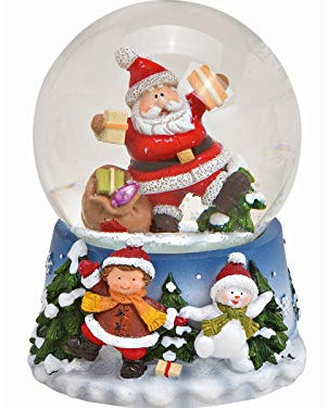 Schneekugel mit Nikolaus auf Motiv Sockel mit süßen Details aus Glas und Poly - Weihnachtsdeko Winterdeko - tolles Mitbringsel (bunt) Ø 7 x Höhe 9cm (mit Geschenk)