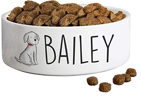 Personalised Dog Bowl Ceramic Pet Bowl Customised Dog Gifts Food Water Dinner Feeding Dish with Name Scribble Design 14cm