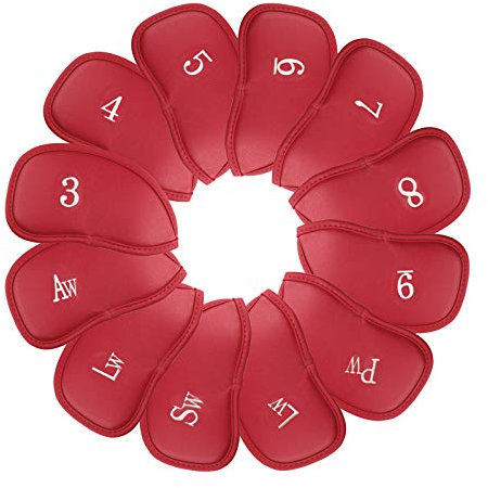 Andux 12pcs Synthetic Leather Golf Iron Club Head Covers with Number on both Sides MT/PU Red